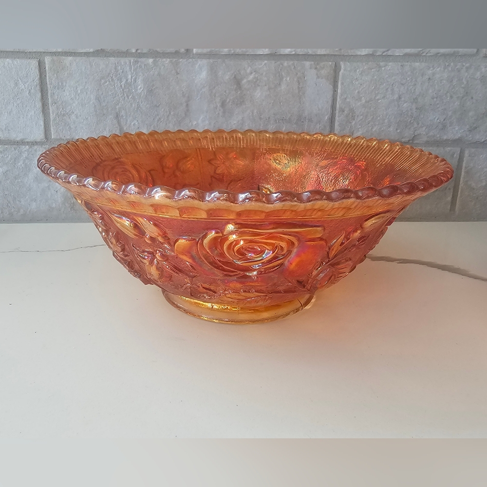 Vintage Orange Carnival Glass Decorative Bowl